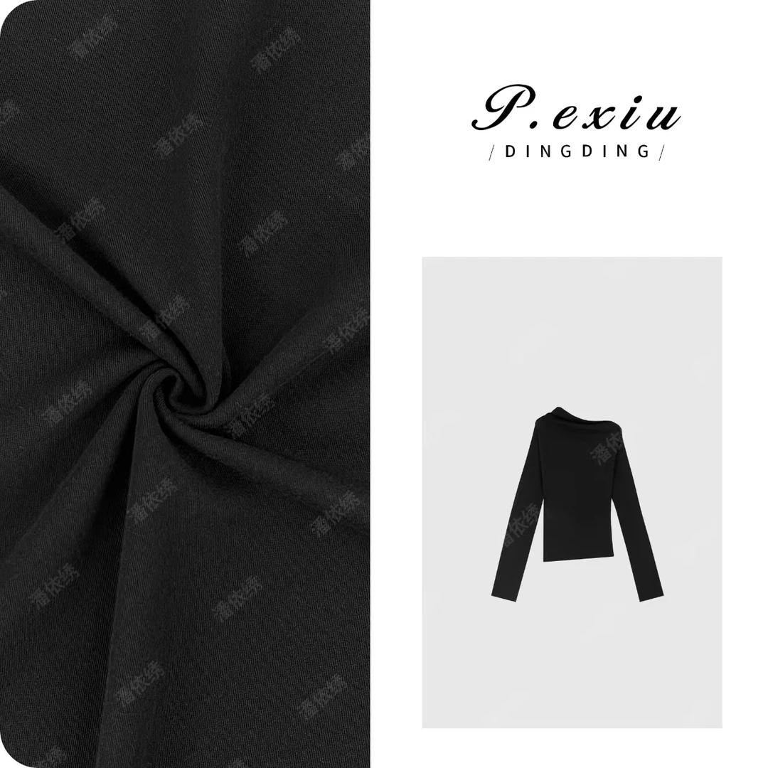 100%棉法式不对称斜领一字肩长袖T恤 W-61497