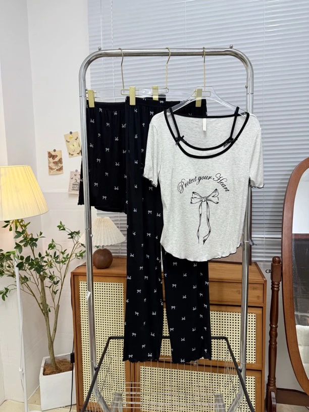 （蝴蝶结新款）夏日睡衣女夏季莫代尔家居服套装带胸垫