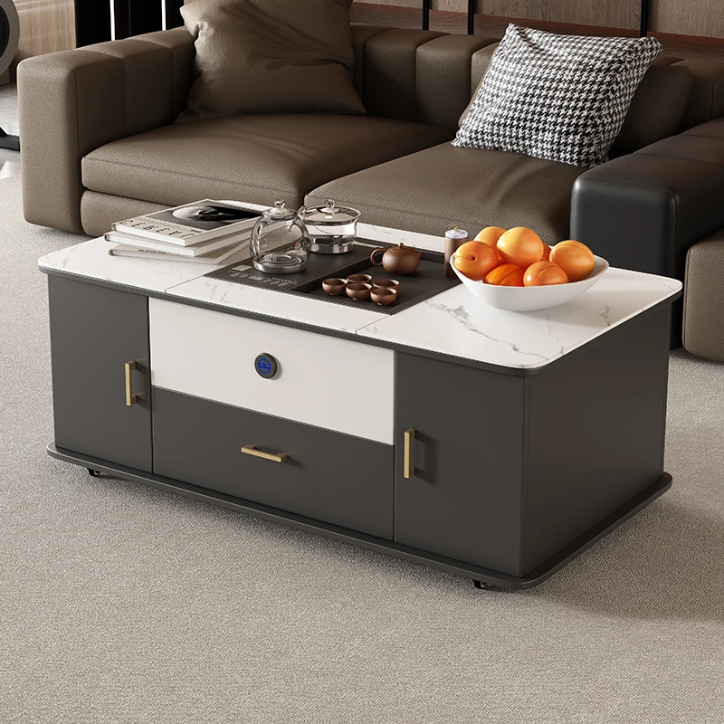 仕宇岩板全自动语音智能升降两用泡茶桌可移动茶台烧水壶一体家用