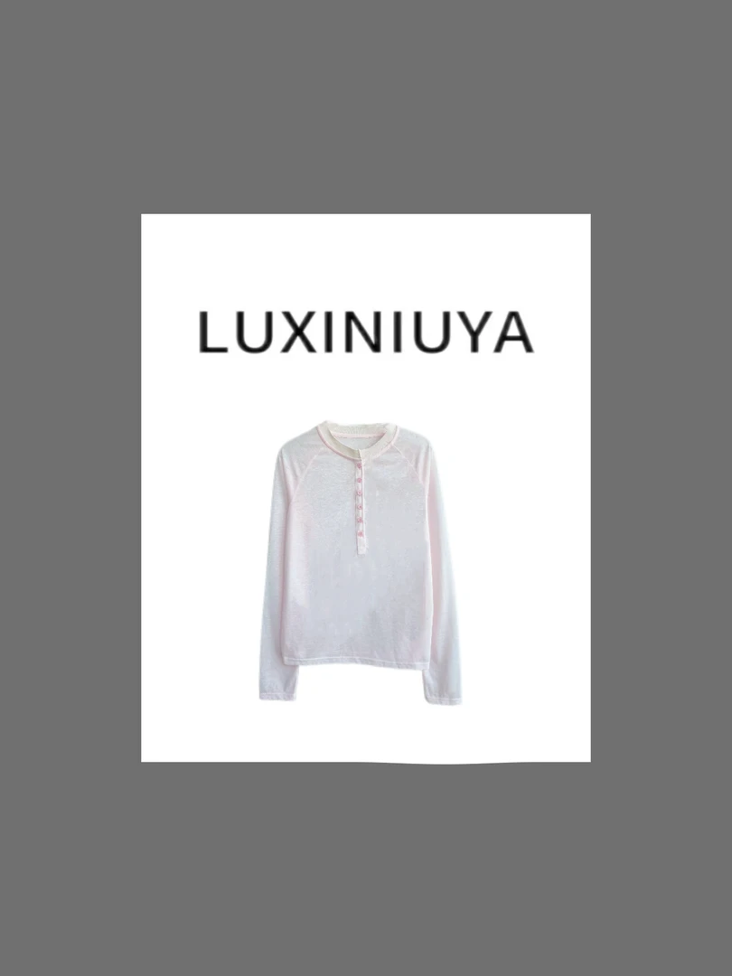 【LUXINIUYA】休闲薄款衫 春夏新款纯色圆领长袖防晒T恤#CX3392