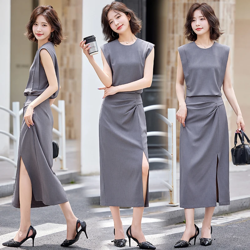 休闲时尚套装女夏季新款气质无袖T恤高级感不规则半身裙两件套