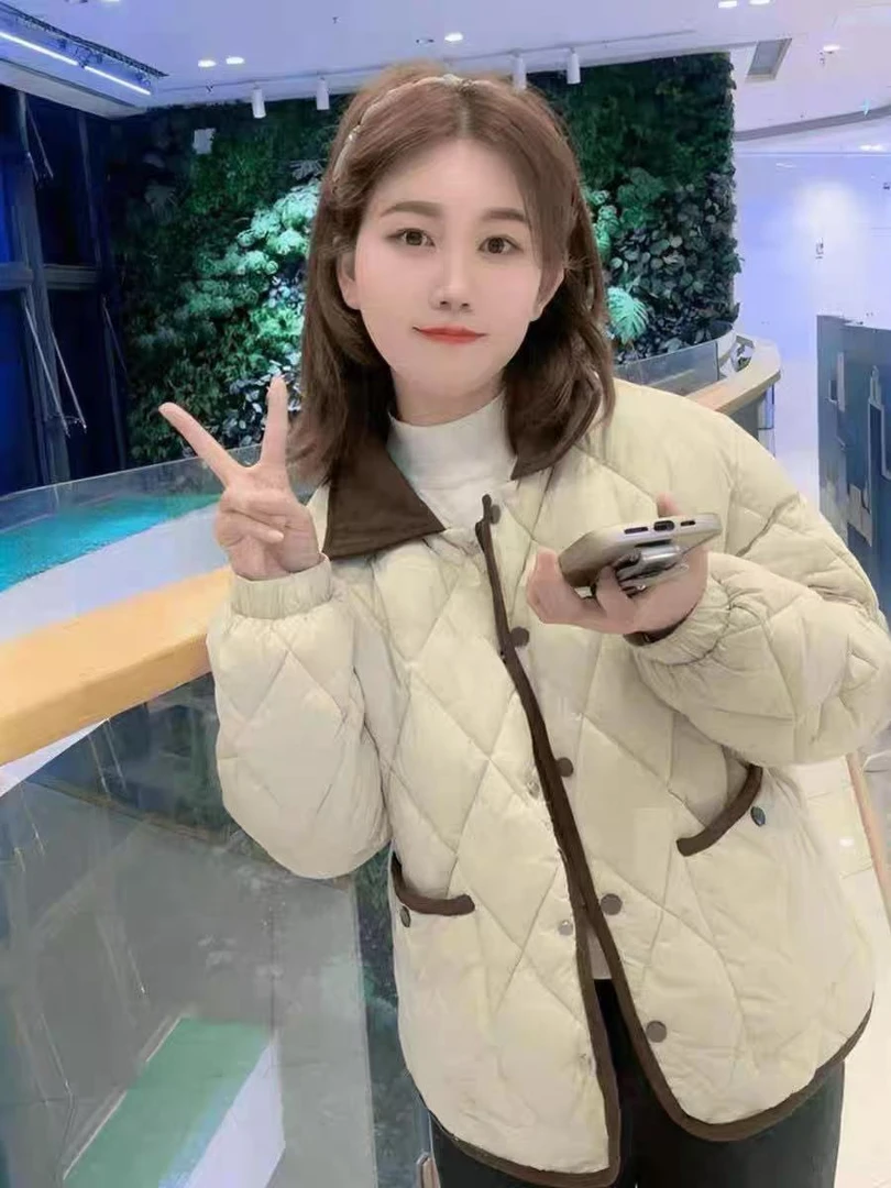小香风菱格羽绒棉服女士2025冬季小个子棉袄外套轻薄保暖棉衣