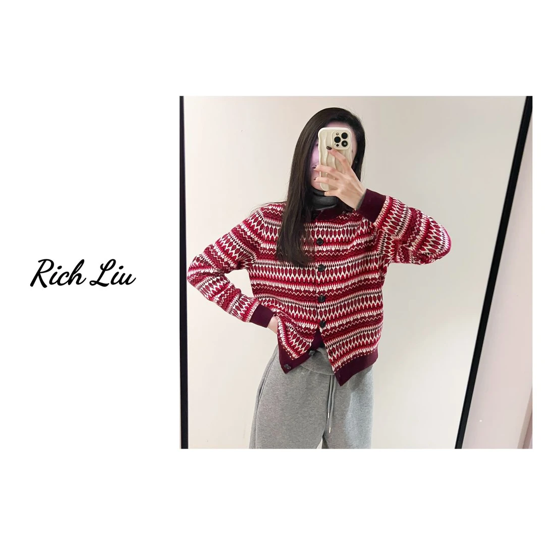 【Rich Liu】lp费尔岛系列 复古时髦开衫羊毛毛衣