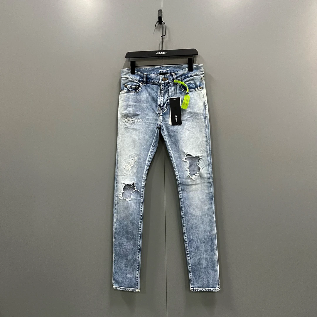 95新 YSL/圣罗兰 (ll) slp 水洗破坏修身牛仔裤 30码jc603648