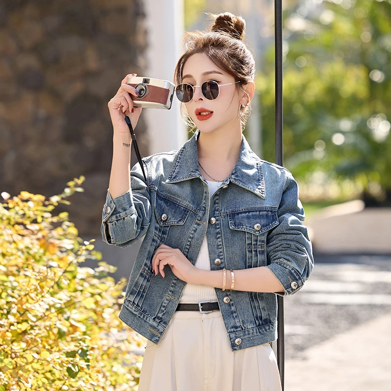 高端短款牛仔外套女春秋季薄款2025新款小个子正肩韩版浅色牛仔衣