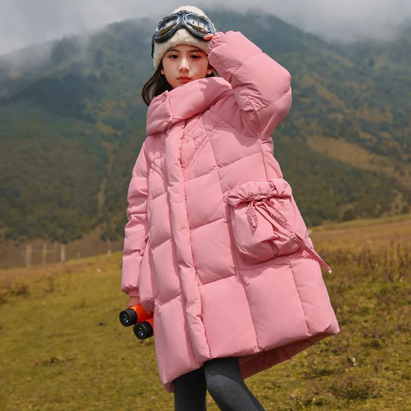 实体反季清仓儿童羽绒服童装中大童加厚时尚连帽中长款女童外套潮