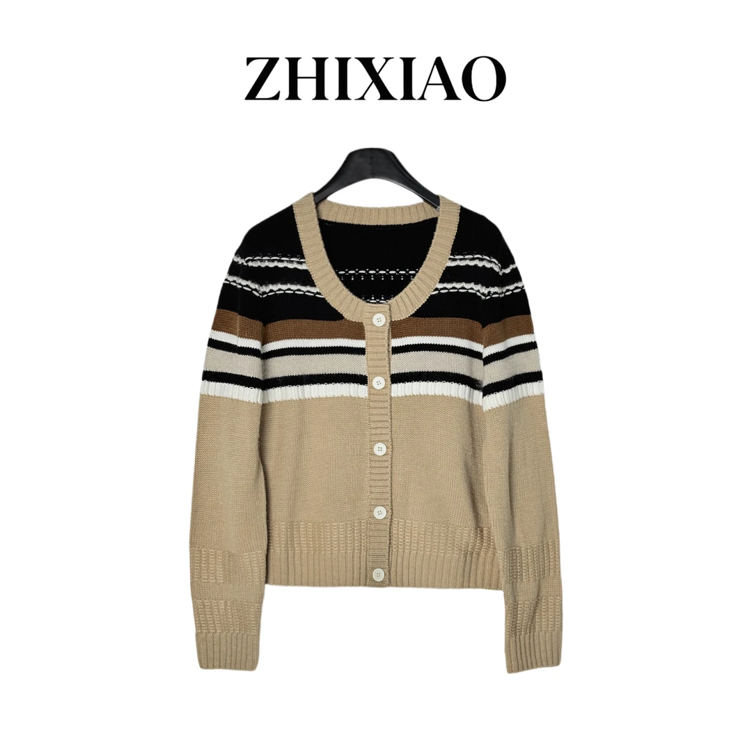 【ZHIXIAO】秋冬新款：拼色针织开衫4167