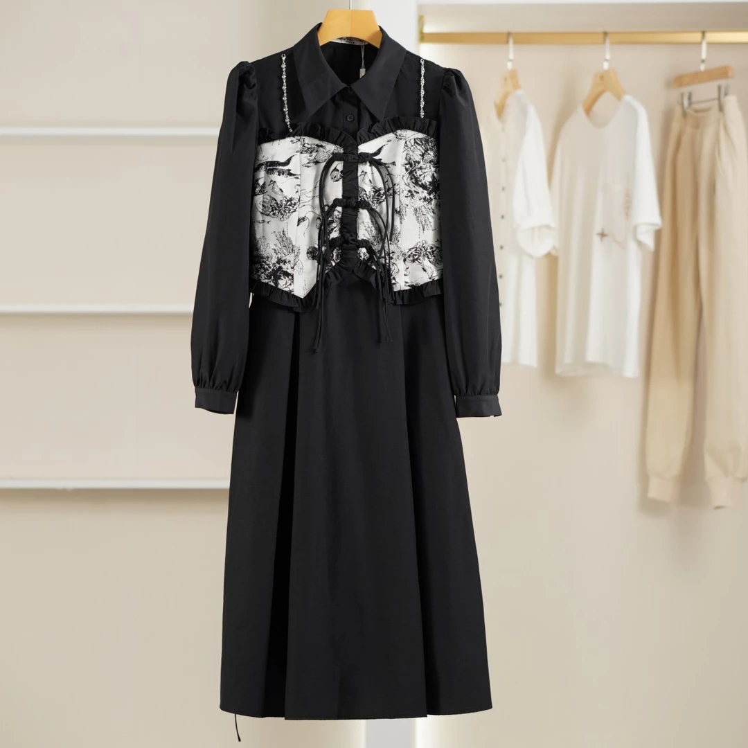 麦迪尚品【Miss-O】50421236 春秋款假两件复古盘扣长裙品牌折扣
