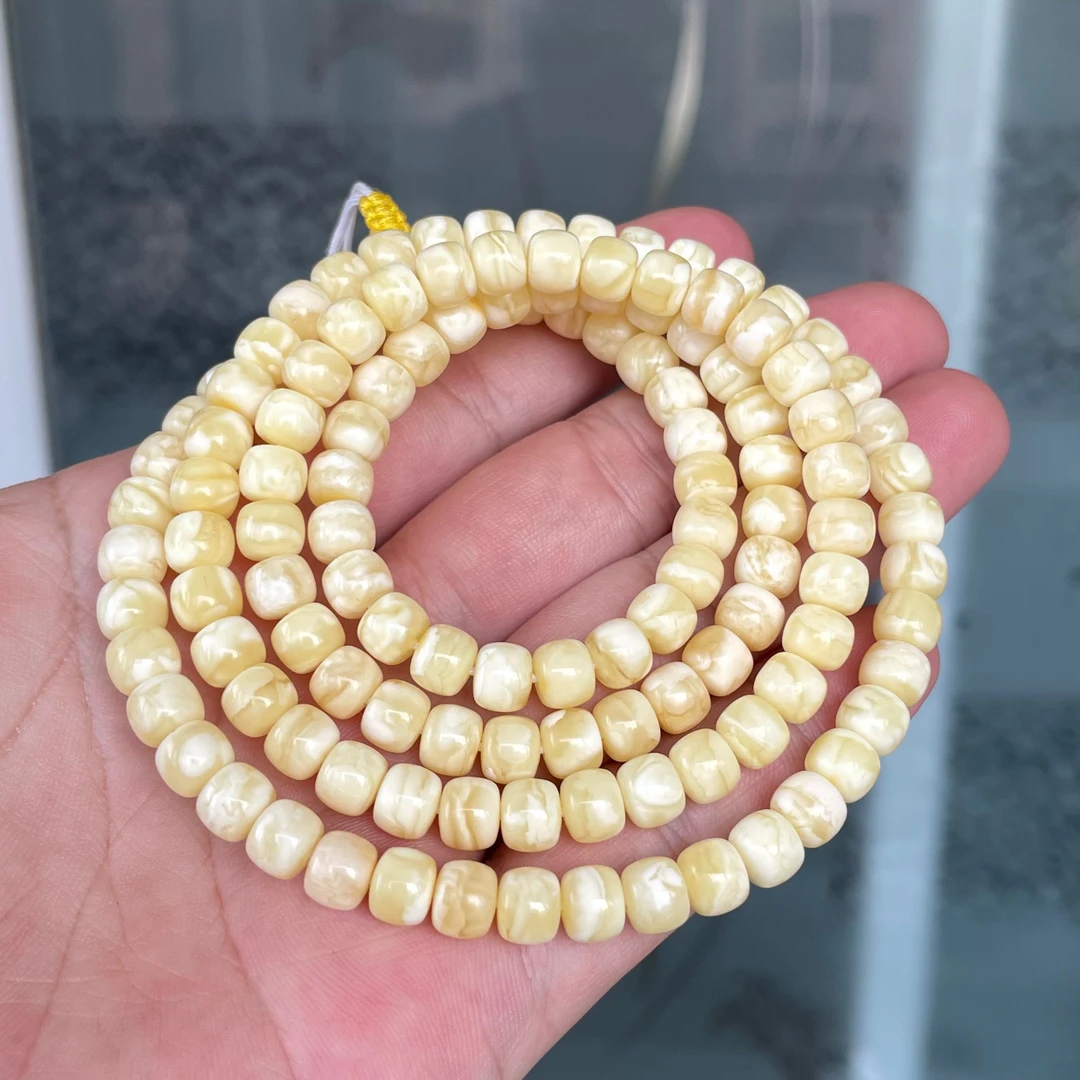 俄料白花白蜡蜜蜡佛珠6.8mm