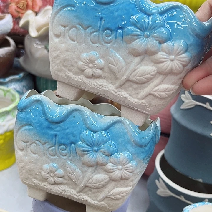 多肉绿植陶瓷花盆9.9包邮，有孔