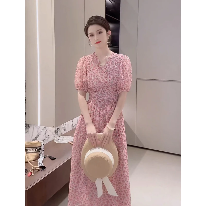 反季清仓~度假风法式茶歇连衣裙清新碎花长裙女装