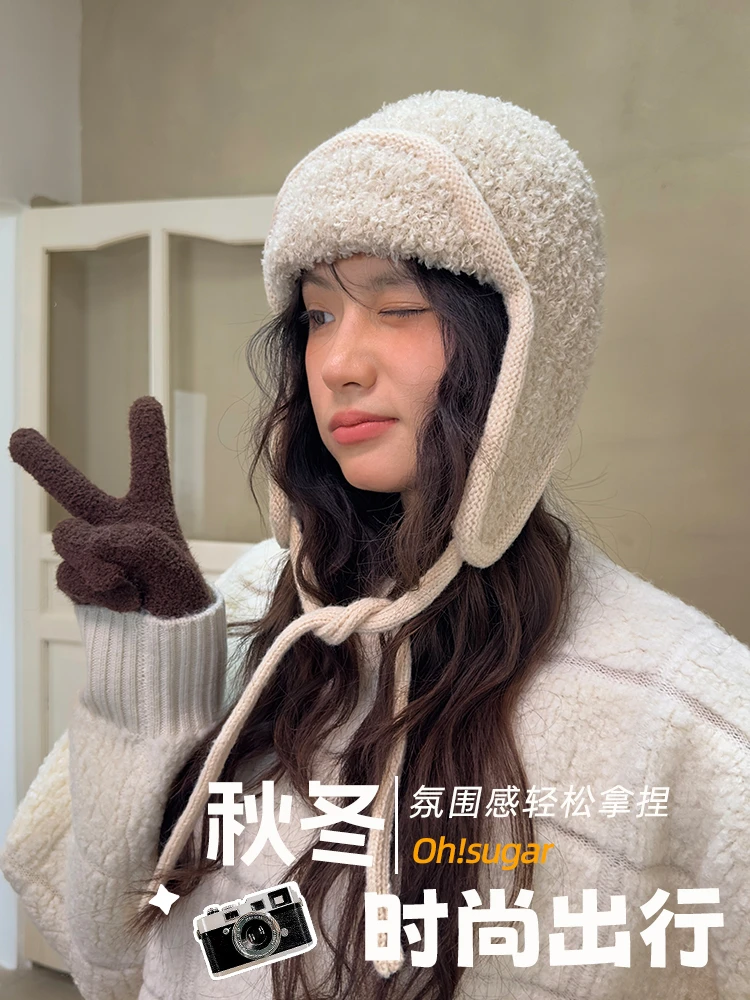 保暖防寒雷锋帽子女秋冬季加厚加绒护耳帽针织毛线帽巴拉克拉法帽