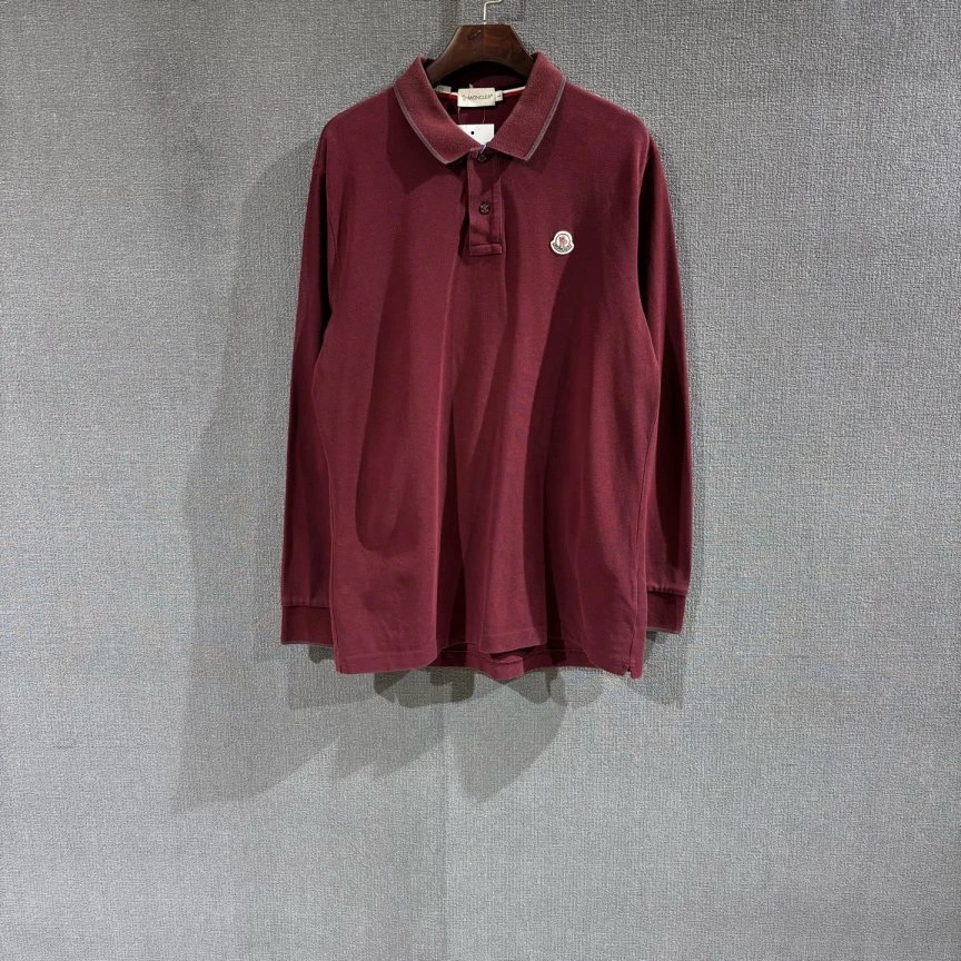 99新 MONCLER （pm）酒红色Polo衫长袖 L码/7061