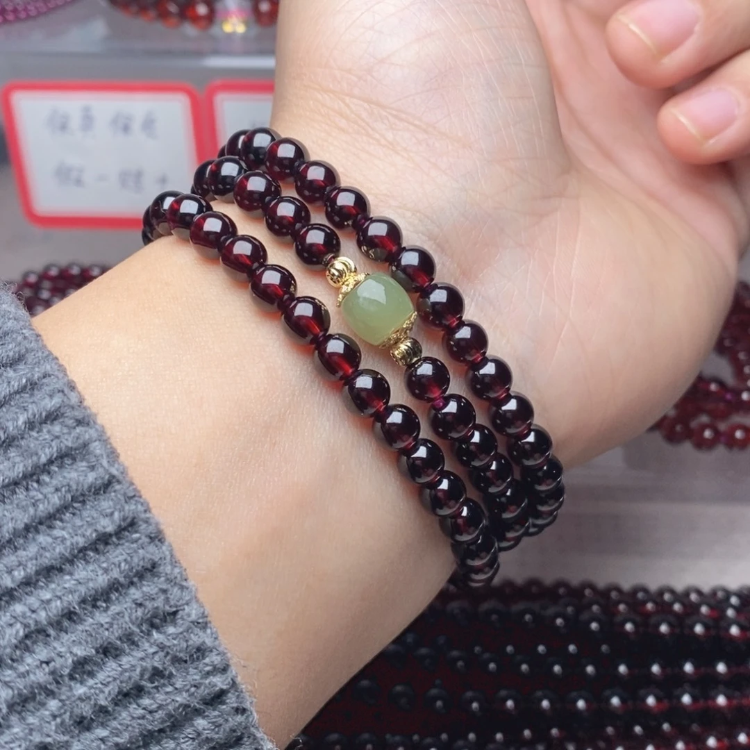 手链未镶嵌石榴石卡6全净体毕业级酒红