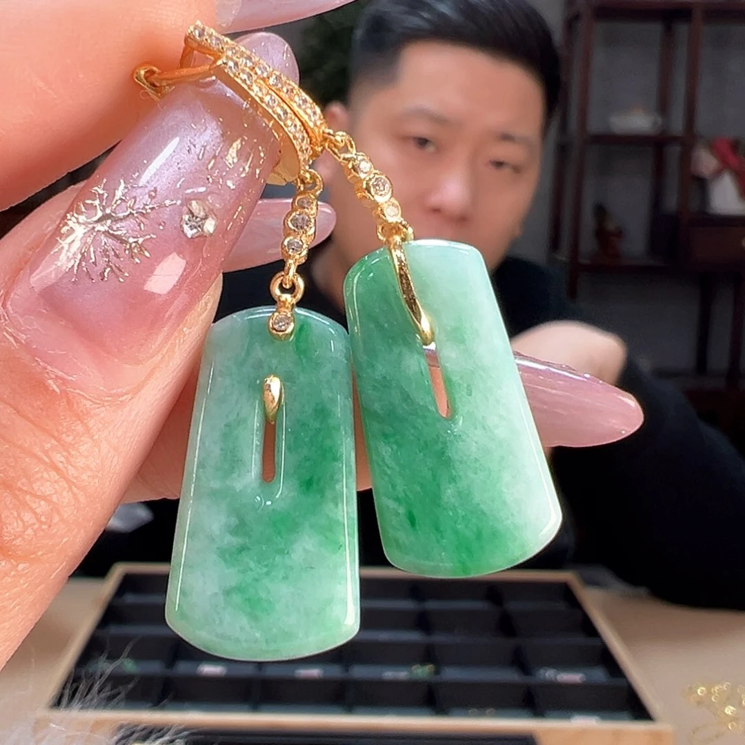 翡翠耳饰银S925镶嵌耳环12