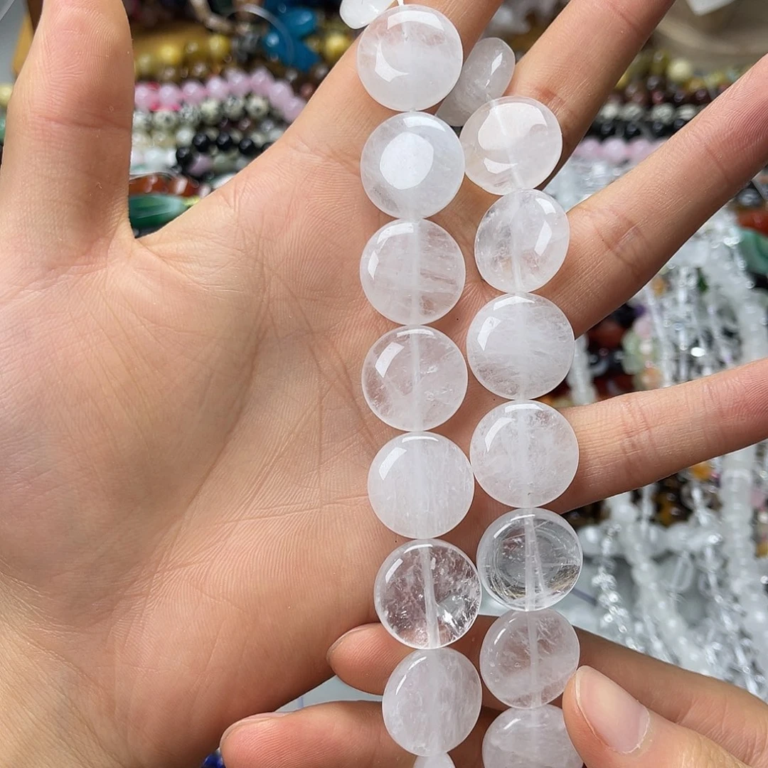玛瑙/玉髓未镶嵌珠宝半成品卡20白水圆饼一条
