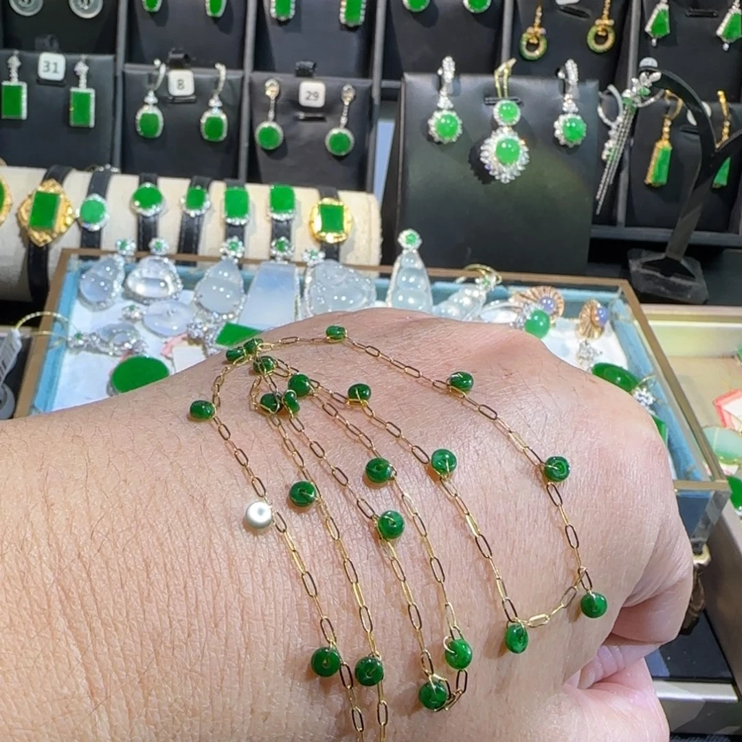 翡翠18K金镶嵌颈饰满天星45cm