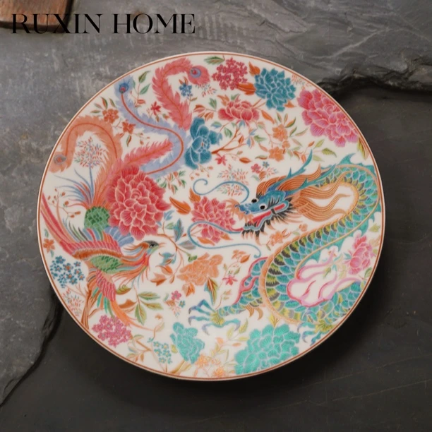 如馨·龙凤刺绣·骨瓷11寸浅盘