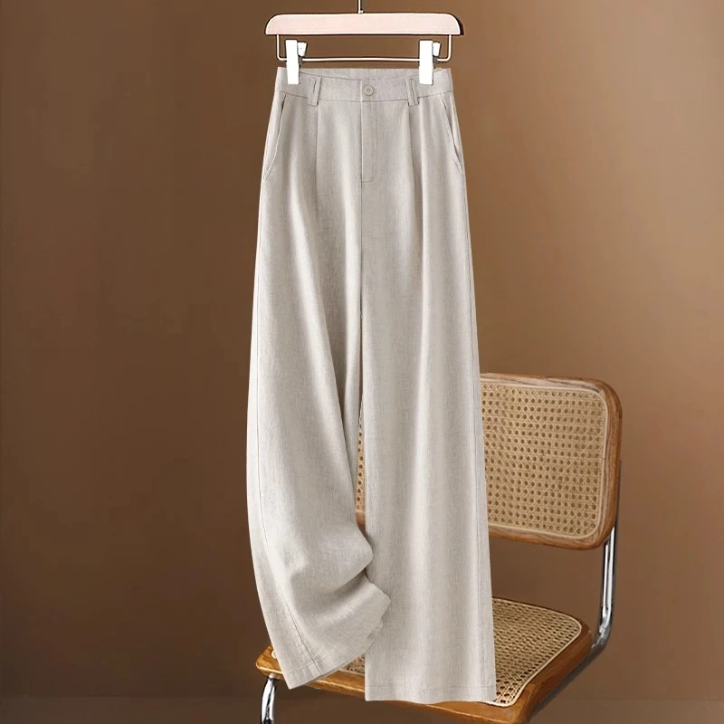 天丝棉麻阔腿裤女春季2025新款高腰垂感拖地裤夏季薄款亚麻直筒裤