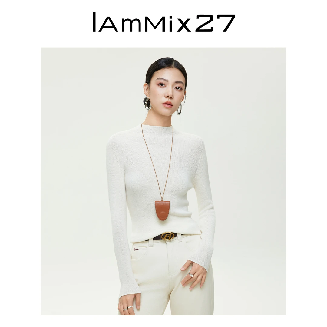 Iamx27秋冬软糯显瘦简约百搭保暖半高圆领打底毛衫Z5C5012
