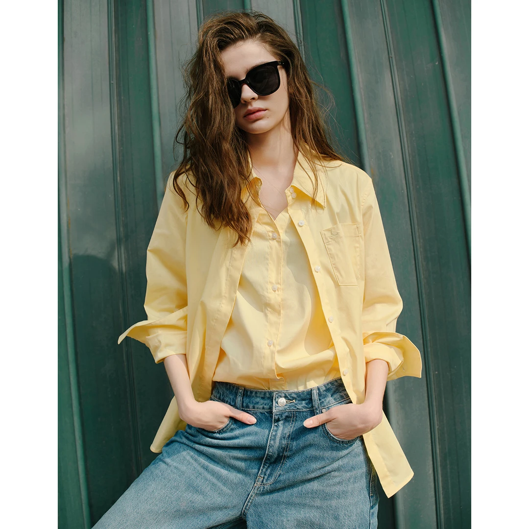 navigare意大利小帆船薄荷曼波假两件衬衫女士多巴胺宽松长袖衬衣