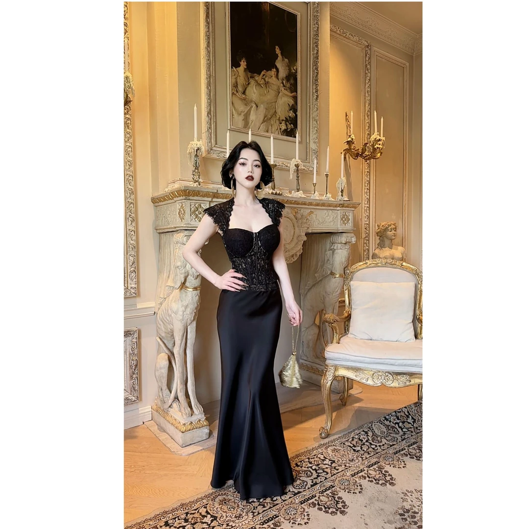 LYXJ【夜魅晚装】拼接蕾丝半身裙2025夏新款高腰显瘦时尚气质宴会裙