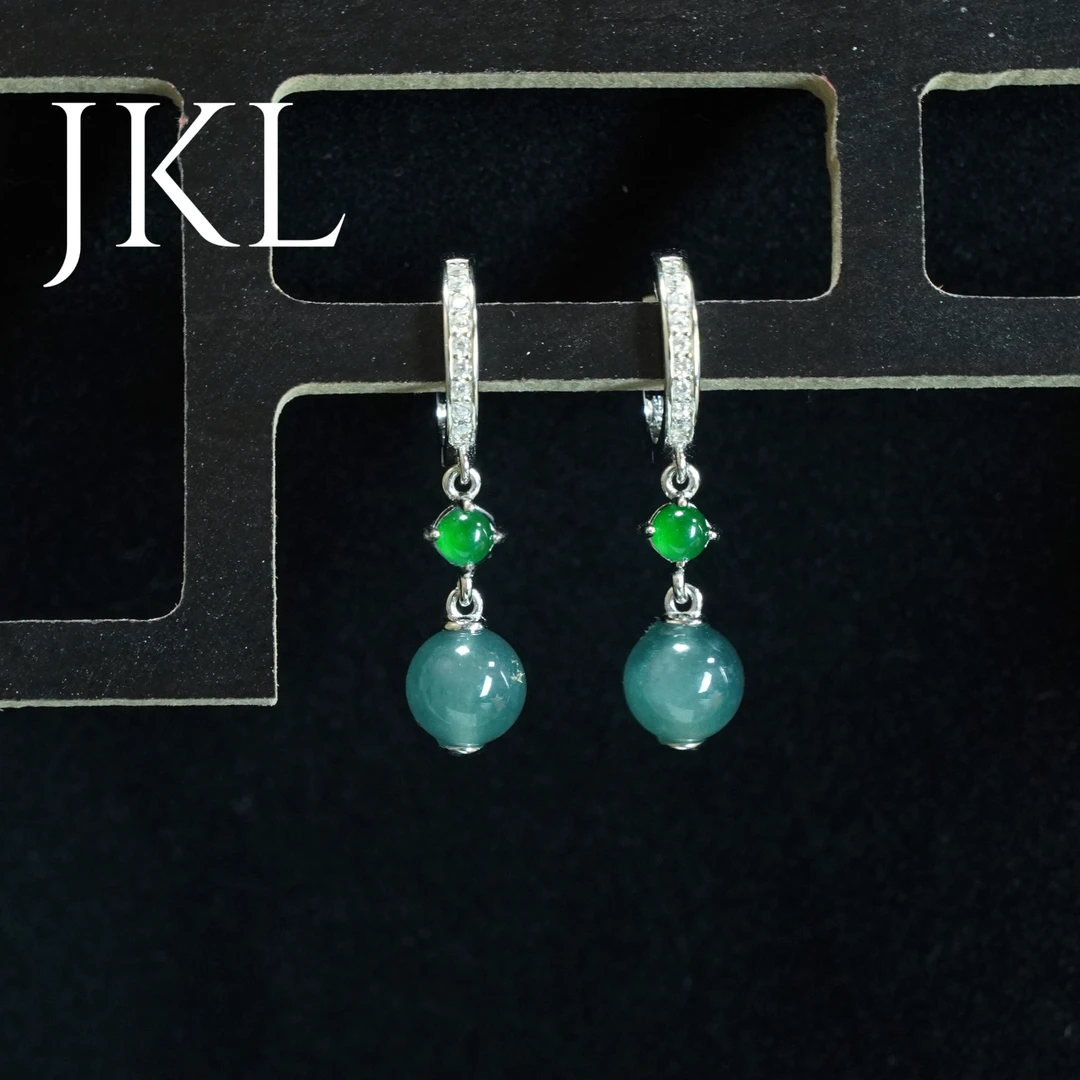 【红旭玉麟】天然翡翠A货蓝水珠珠耳环 多样性发一件