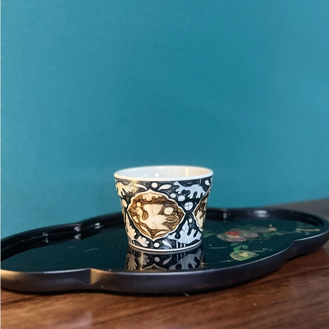 [唐唐赏瓷]渐升堂-一鹭莲升直口杯 主人杯手工手绘釉里金二号釉