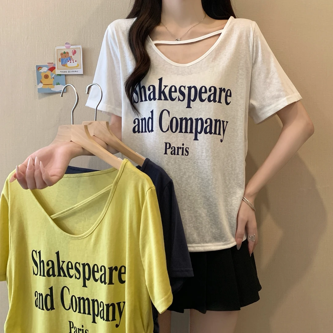 2025年大码女装设计感韩版纯欲风字母印花短袖T恤潮财阀千金女装