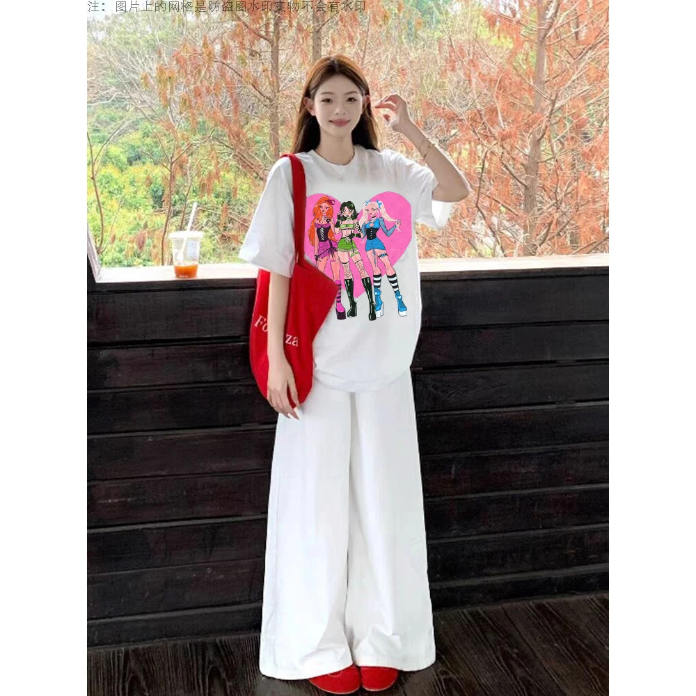 猎魔女团韩流短袖夏季宽松圆领上衣美式复古水洗纯棉T恤