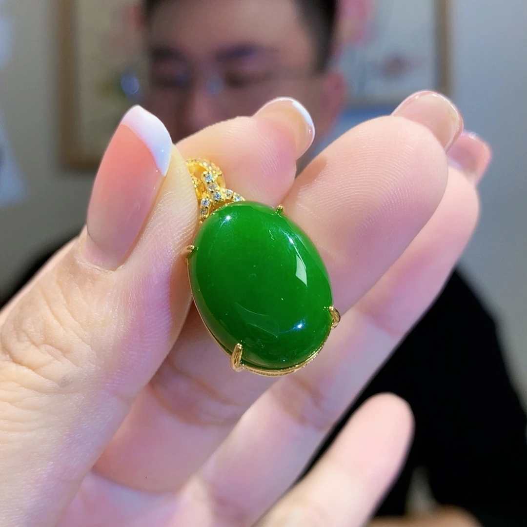 和田玉（碧玉）颈饰银S925镀金镶嵌