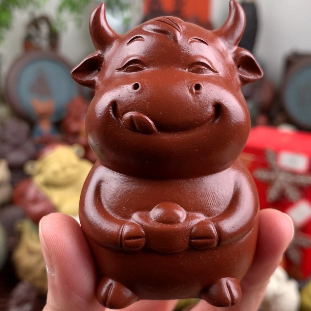 紫砂茶宠元宝红牛牛气冲天