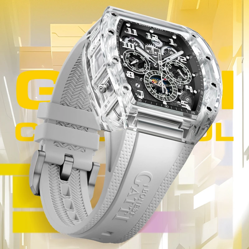 布加迪德国高端冰晶透明酒桶腕表男士全自动机械手表机械表CJ9920