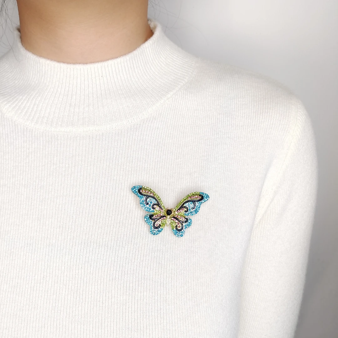 精致满钻梦幻蓝绿蝴蝶带别针皇冠配饰AZ444