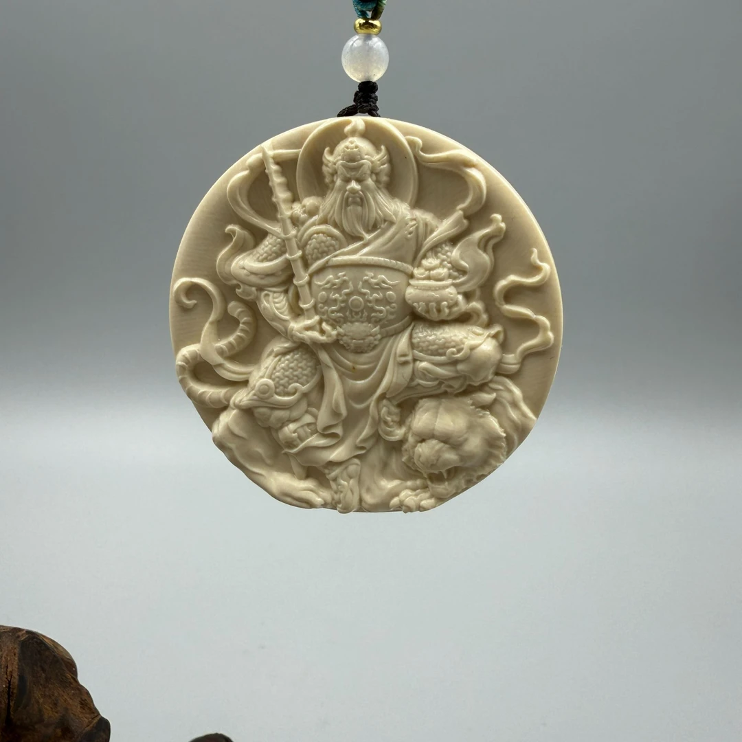天然猛犸 财神赵公明 圆牌 吊坠 挂坠