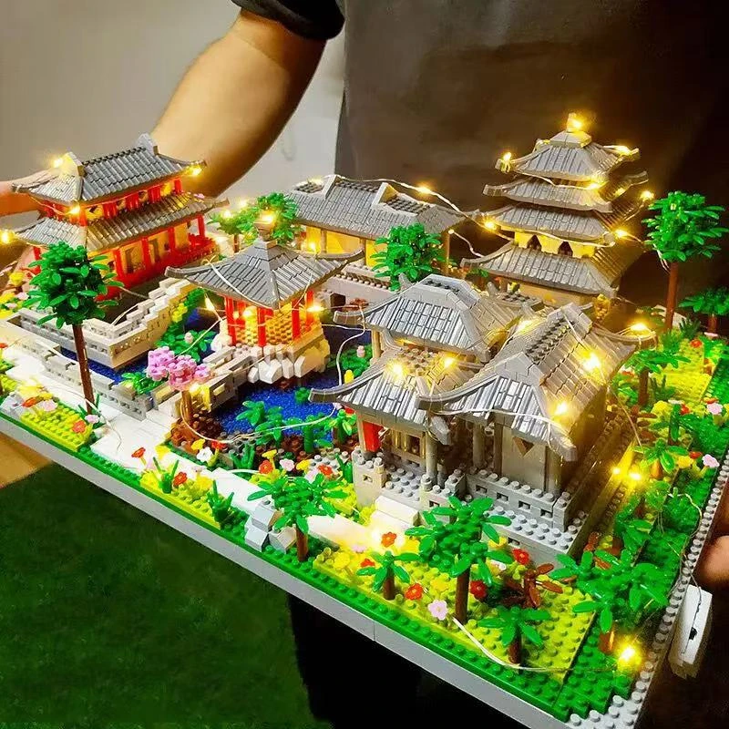 正版苏州园林积木微颗粒中国风建筑物拼装积木8-16岁儿童玩具积木