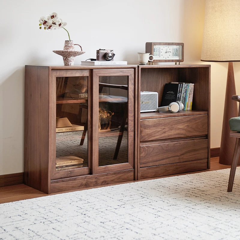 北美黑胡桃木边柜储物柜客厅收纳柜餐边柜组合书柜摆件柜落地