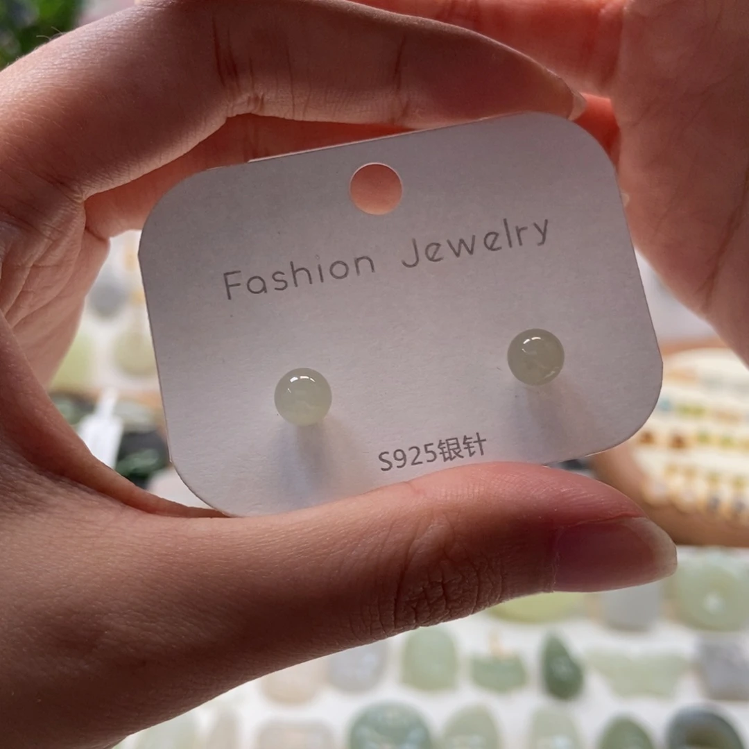 和田玉银S925镶嵌耳饰卡六浅晴