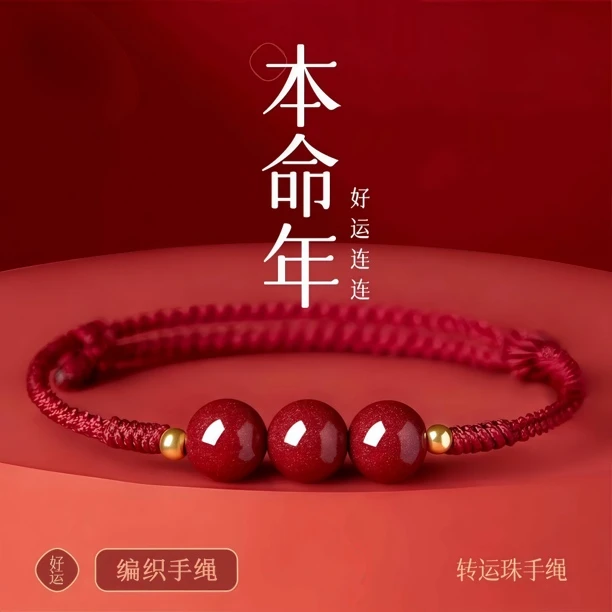 含辰砂工艺品正品朱砂本命年红绳转运珠手工编织情侣手串礼物