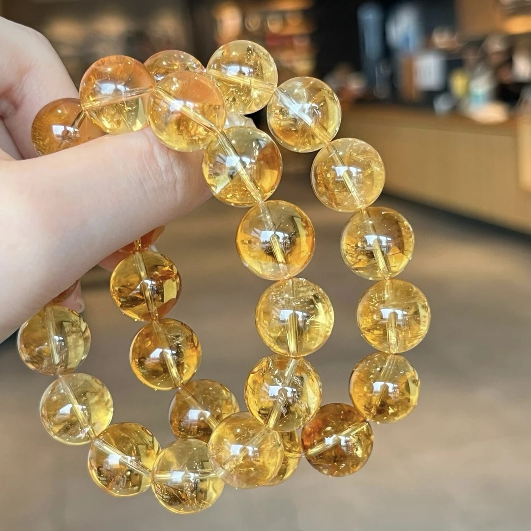 天然巴西黄水晶手链女黄超七黄阿赛水晶大橘黄手串男黄阿塞黄塔晶