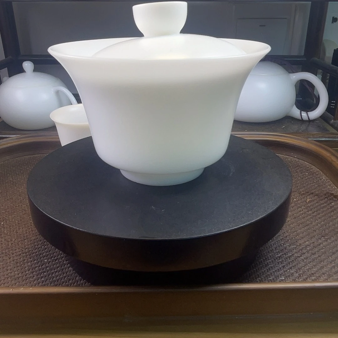 陶瓷素烧高冰马蹄盖碗一套