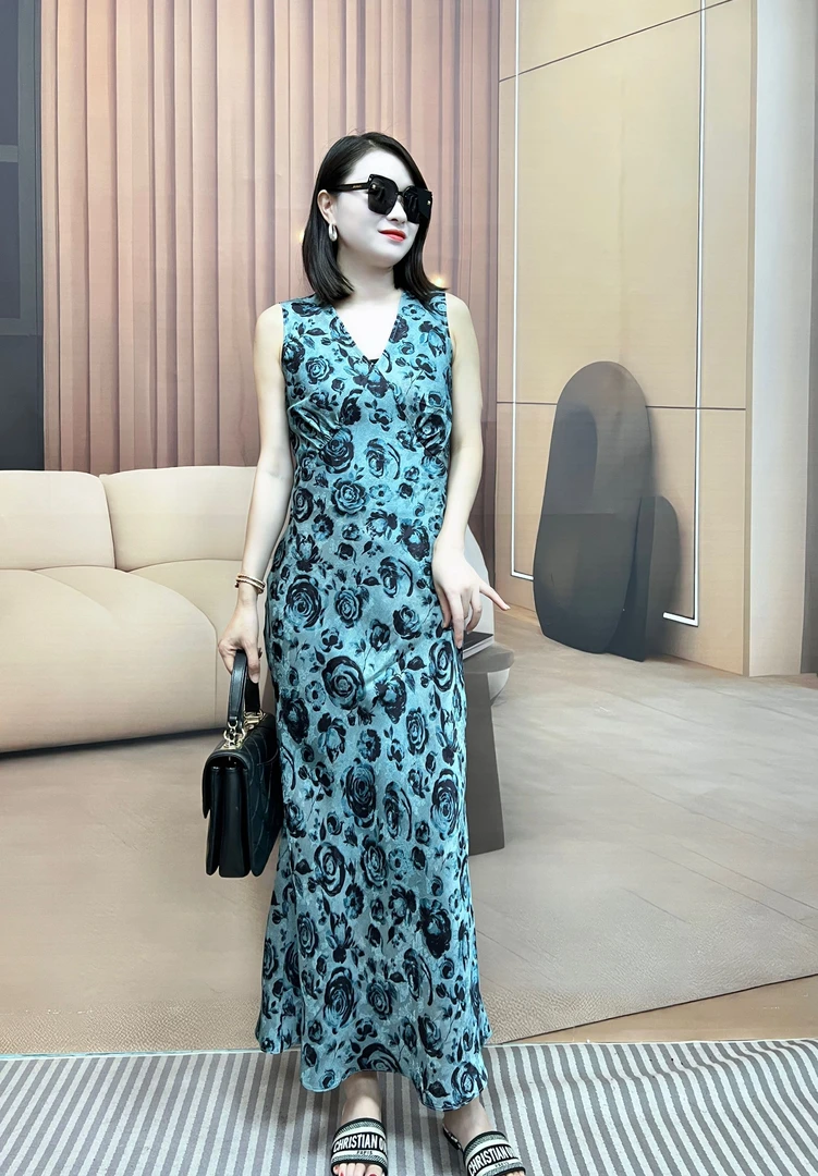 【二姐高定】 香云纱 蓝色玫瑰 连衣裙 2025新品 法式春夏显瘦