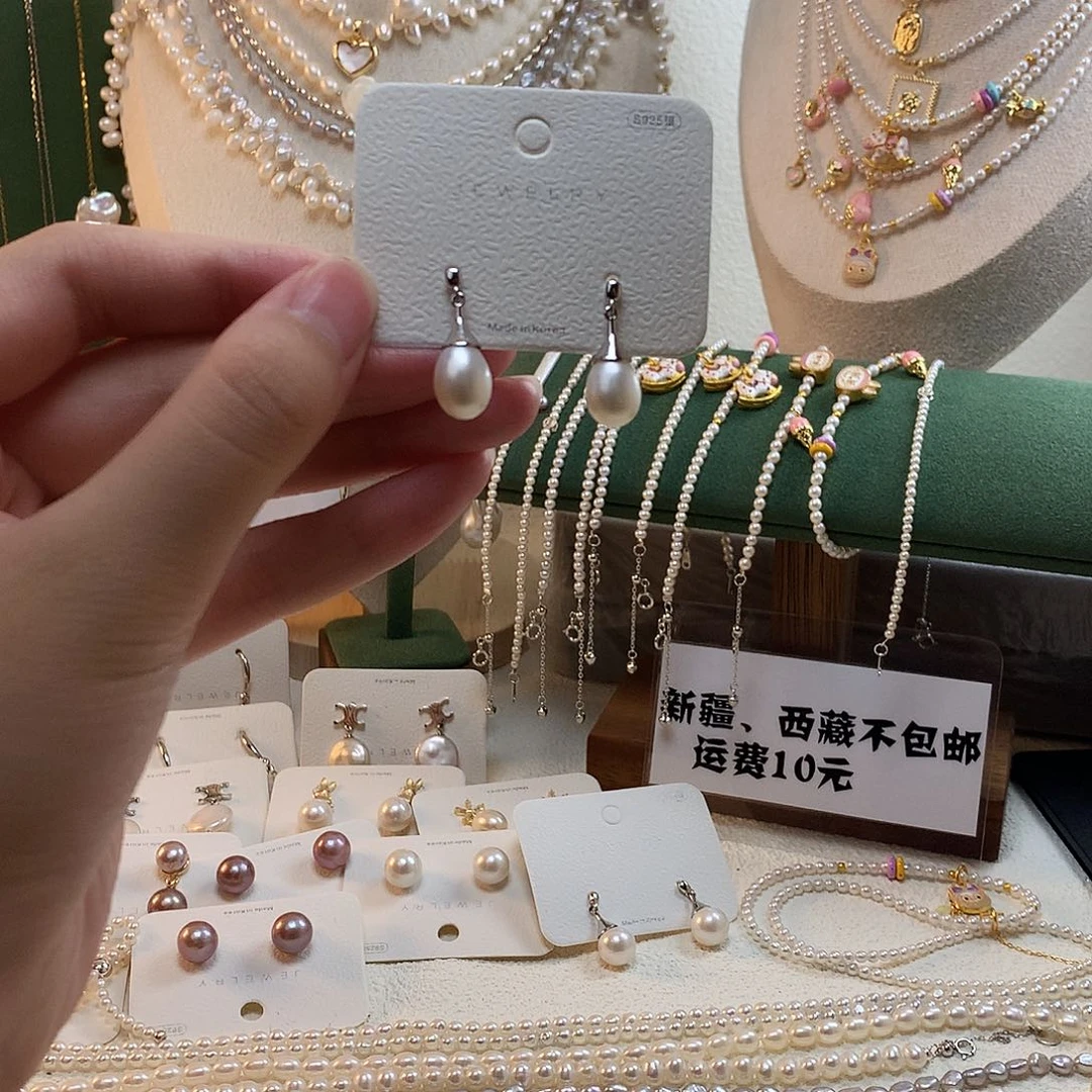 银S925镶嵌淡水珍珠小帽子耳坠