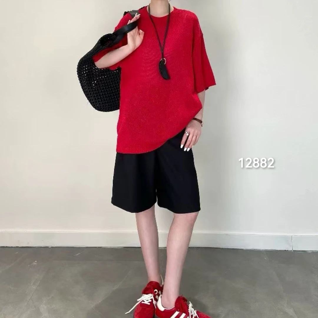 12882（部分无水洗唛，介意慎拍）SANFAN新款圆领净版宽松和纸纱短袖