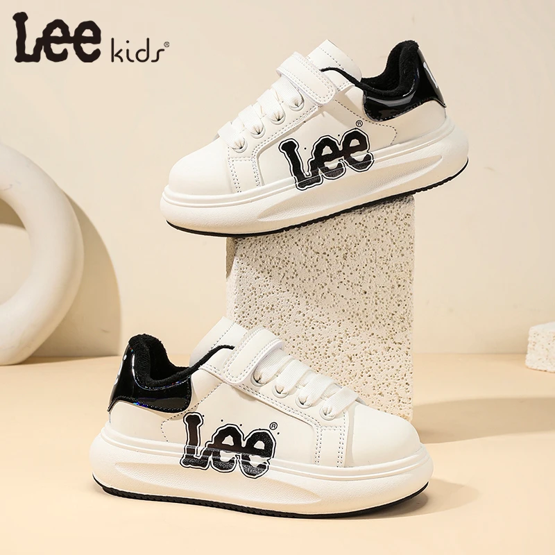 LeekidsLEE冬季加绒休闲儿童麦昆鞋软底百搭女童皮面经典童鞋
