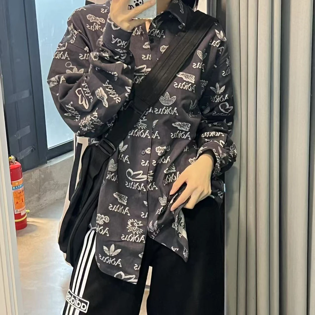 adidas阿迪达斯三叶草欧若风满印牛仔衬衣JN1663