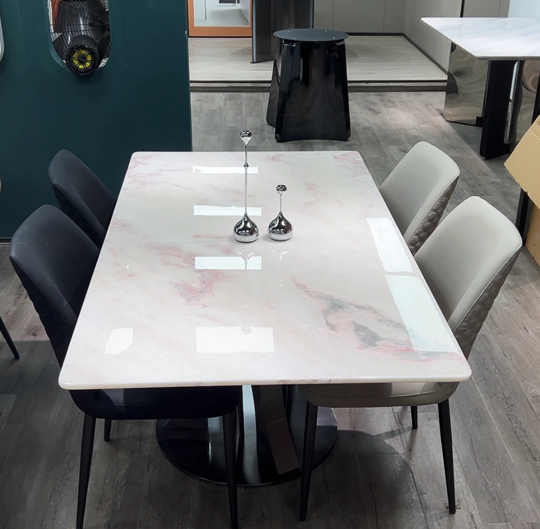 【粉钻芬迪白】奢石轻奢家用简约餐厅极简意式长方形餐桌吃饭桌客厅