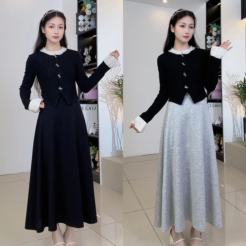 秋款韩系针织裙半身裙2025秋季新款a字裙高腰长裙伞裙