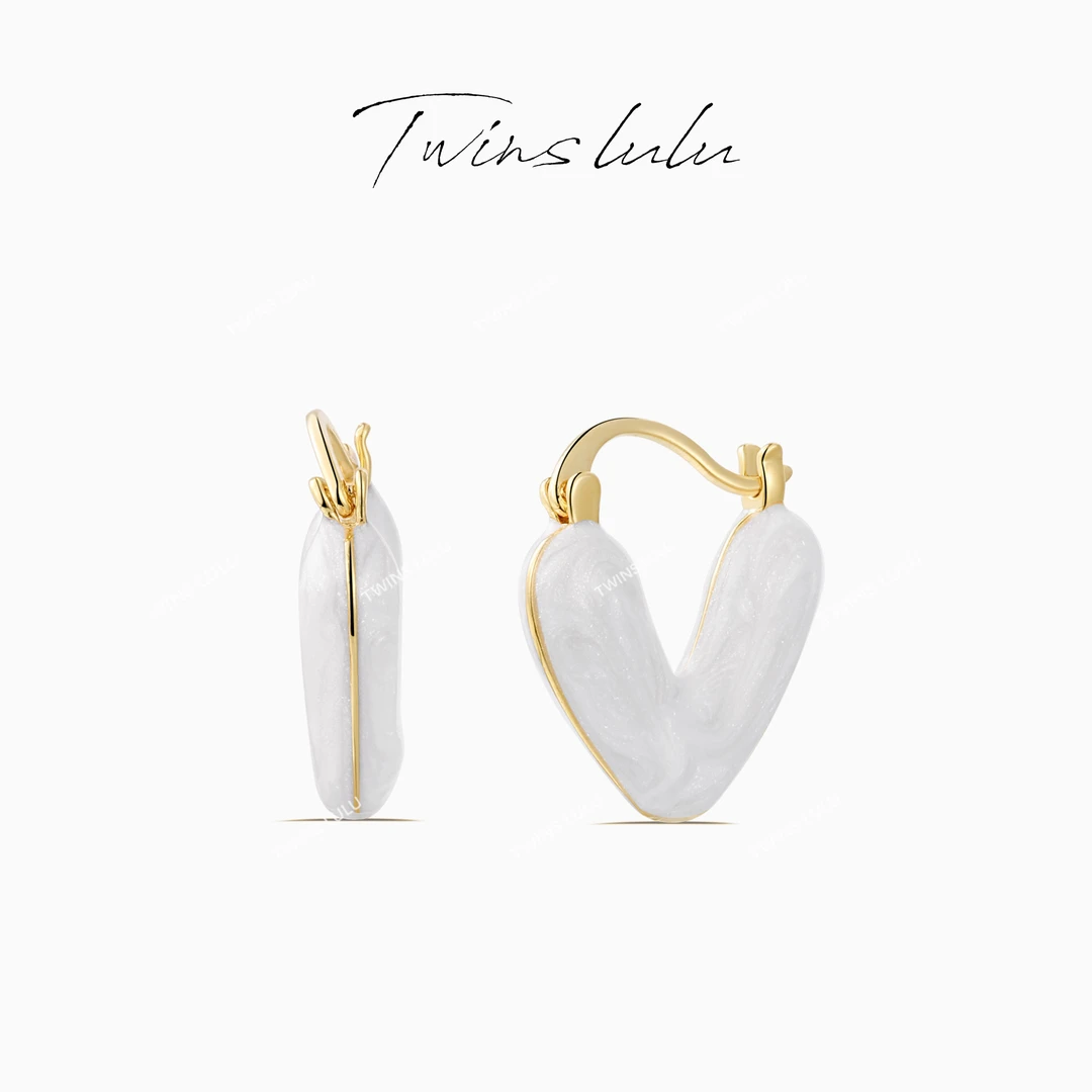 铜合金珐琅耳饰  女星同款法式流沙爱心耳扣蛇年红色耳环TSL900