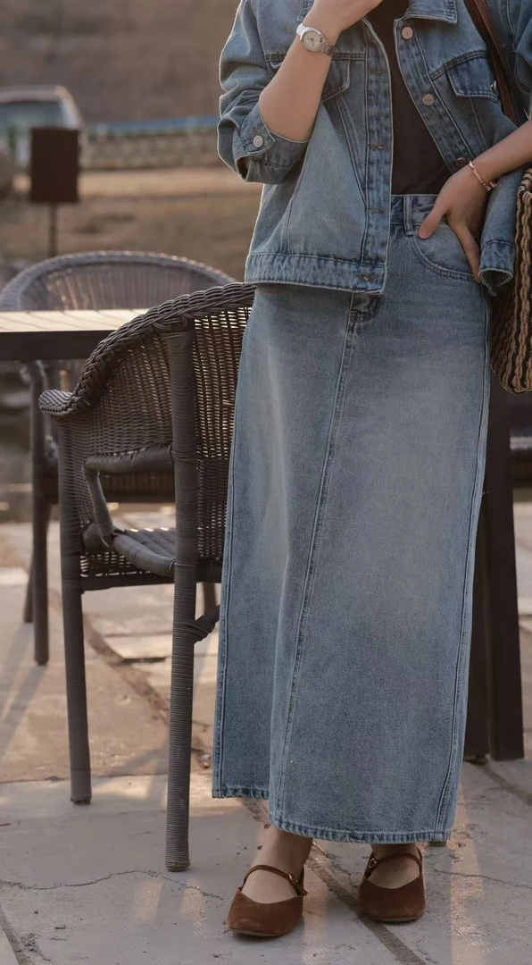 【那尚新品】 时尚简约经典百搭牛仔半裙